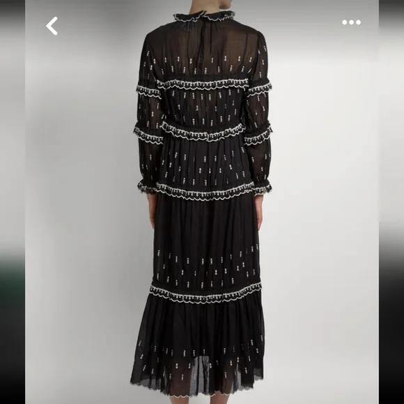 Isabel Etoile Morant Lyukio black cotton scalloped embroidered midi dress M-L